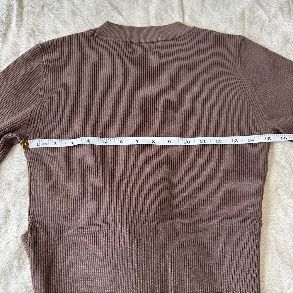 Evereve Ribbed Knit Tie Waist Midi Dress Brown Long Sleeve Size Small Minimalist - Picture 7 of 8
